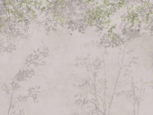 в спальню, серо-бежевая, ветки, листья, зеленые