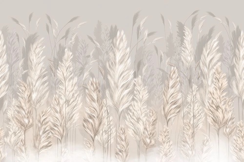 в спальню, бежевые, колосья, перья, графичные