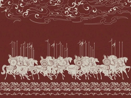 в детскую комнату, всадники, воины, бордовая