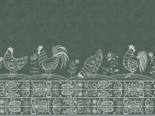 в загородный дом, в детскую комнату, курочки, темно-зеленая