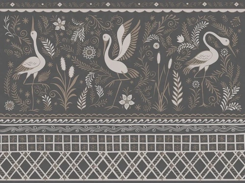 в детскую комнату, журавли, серо-коричневая