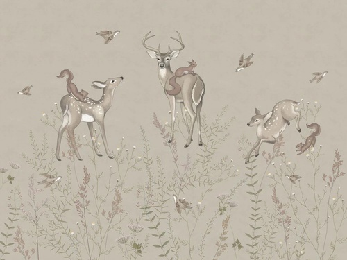 в детскую комнату, оленята, бежевые, на бежевом фоне