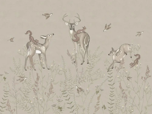 в детскую комнату, оленята, бежевые, на бежевом фоне