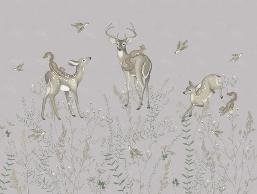 в детскую комнату, оленята, на серо-бежевом фоне