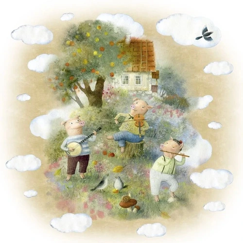 в детскую комнату, три поросенка, бежевая