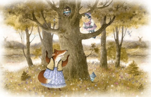 в детскую комнату, ворона и лисица, коричневая