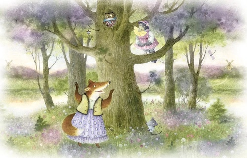 в детскую комнату, ворона и лисица, зеленая