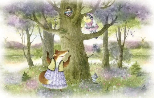 в детскую комнату, ворона и лисица, зеленая