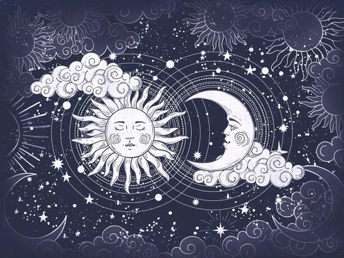 в детскую комнату, космос, небо, солнце, луна, черные