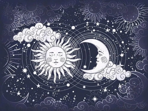 в детскую комнату, космос, небо, солнце, луна, черные