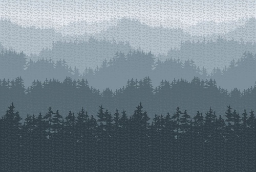 пейзаж, лес, бирюзовые, в тумане