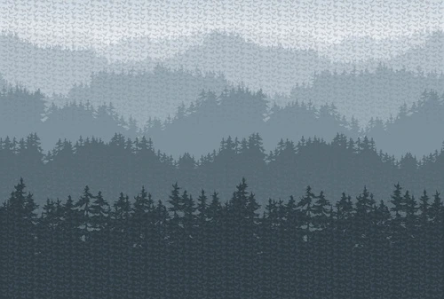 пейзаж, лес, бирюзовые, в тумане