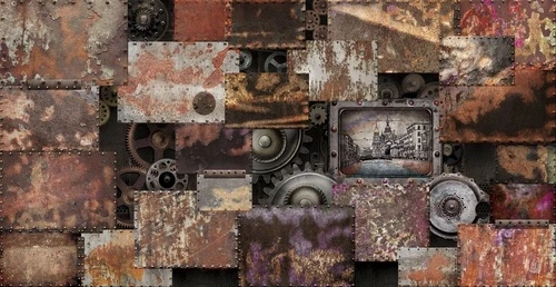 лофт, железная стена, ржавая