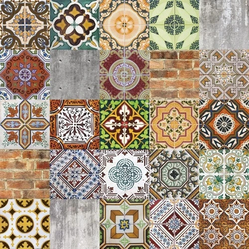 лофт, изразцы, узор, рыже-серая