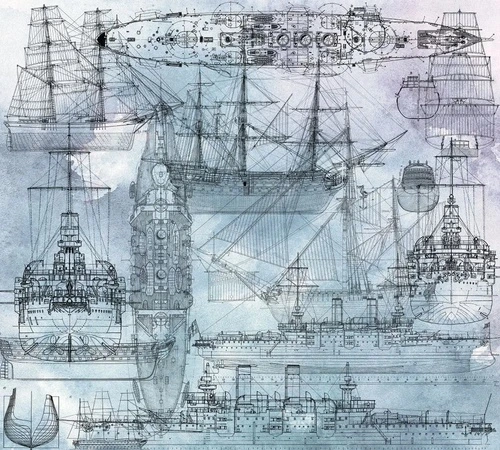 лофт, голубая, графика, корабли