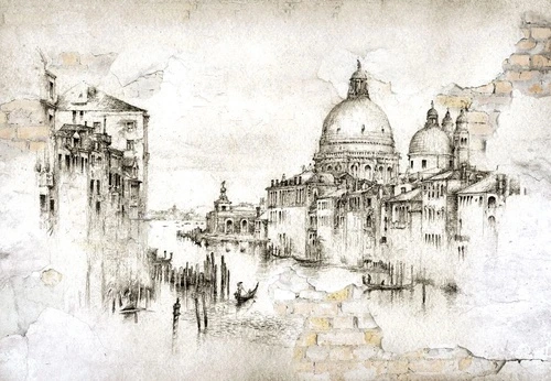 лофт, графика, бежевые, черные линии, собор, город, архитектура