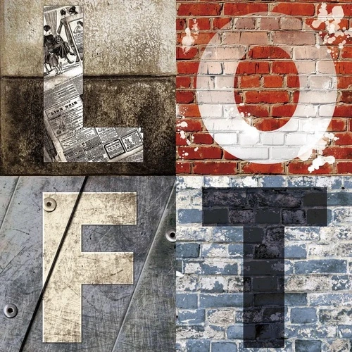 лофт, буквы, сине-красная, кирпичная