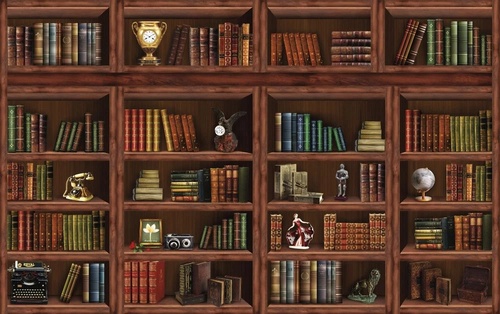 лофт, книжные полки, коричневая, красные