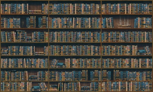 лофт, книжные полки, синий