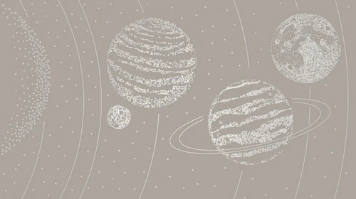 графика, планеты, поталь, серебро