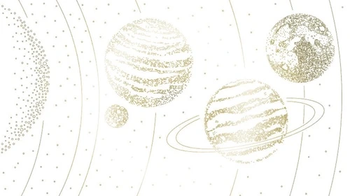 графика, планеты, с золотом, золотая, золотые линии, на белом фоне