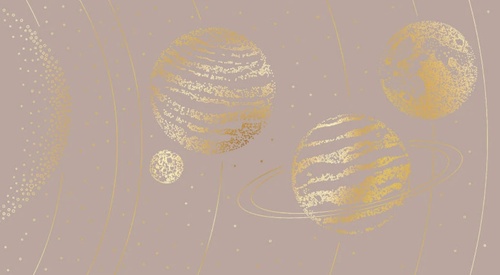 графика, планеты, золотые линии, с золотом, поталь, цвета какао