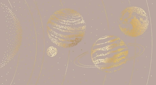графика, планеты, золотые линии, с золотом, поталь, цвета какао