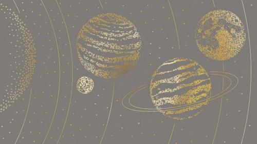 графика, планеты, золотые линии, с золотом, коричнево-серая