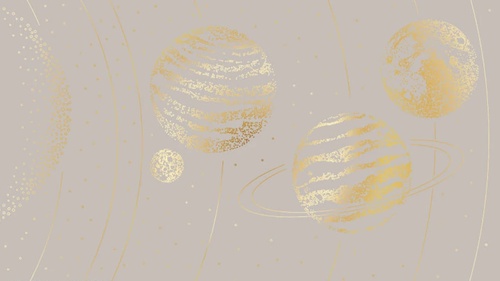 графика, планеты, золотые линии, с золотом, бежево-серая
