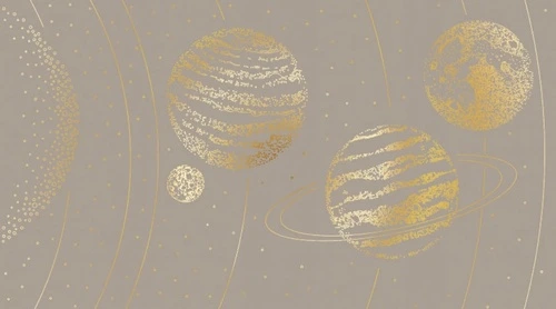 графика, планеты, золотые линии, серая, коричневая