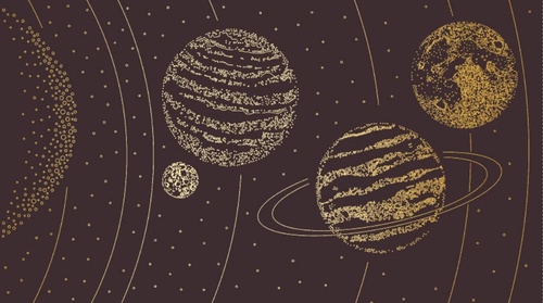 графика, планеты, золотые линии, с золотом, темные, серо-коричневая
