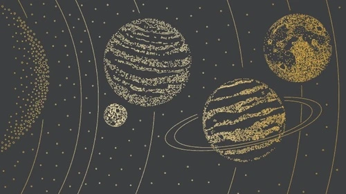 графика, планеты, золотые линии, с золотом, темные, коричнево-серая