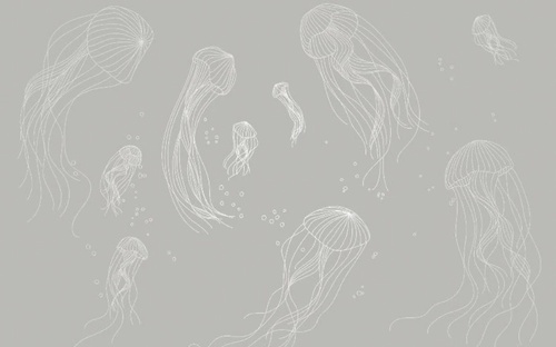 графика, медузы, белые линии, серая