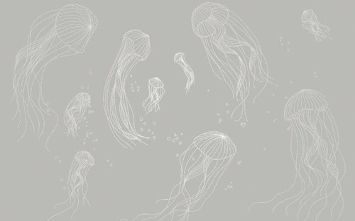 графика, медузы, белые линии, серая