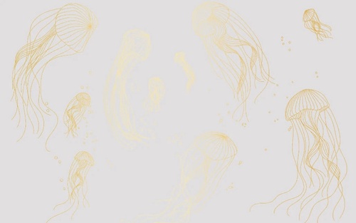 графика, медузы, золотые линии, с золотом, золотая, светло серая
