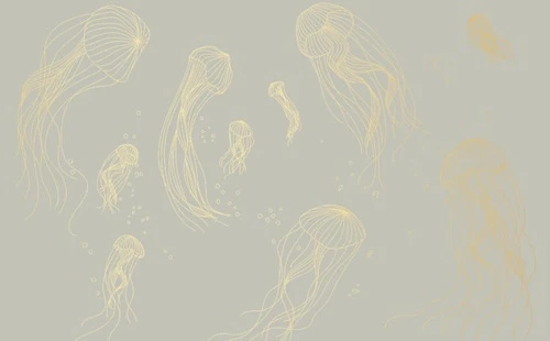 графика, медузы, золотые линии, с золотом, золотая, фисташковая, светло серая