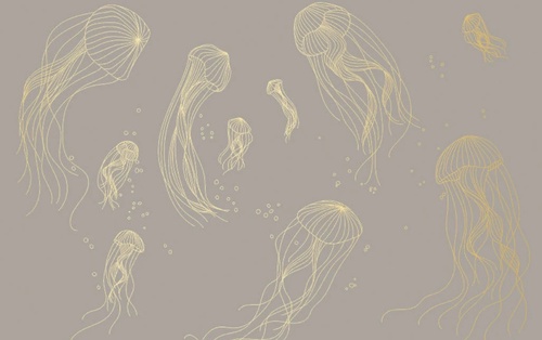 графика, медузы, золотые линии, с золотом, золотая, цвета какао