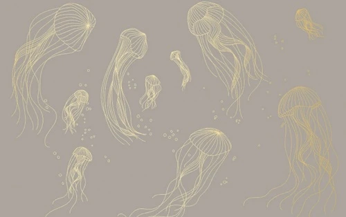 графика, медузы, золотые линии, с золотом, золотая, цвета какао