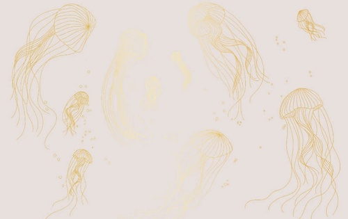 графика, медузы, золотые линии, с золотом, золотая, серо-розовая, бледно розовая