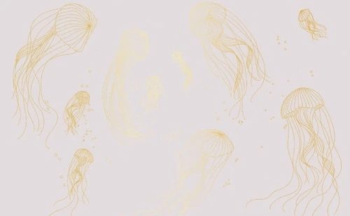 графика, медузы, золотые линии, с золотом, золотая, розовая