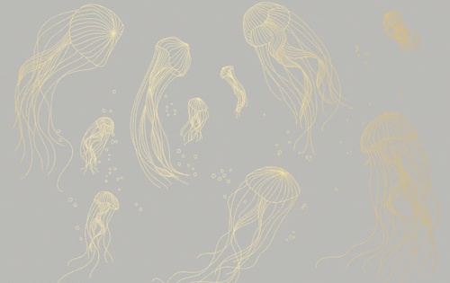 графика, медузы, золотые линии, с золотом, золотая, серая, бежево-серая
