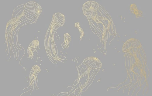 графика, медузы, золотые линии, с золотом, золотая, темно серая