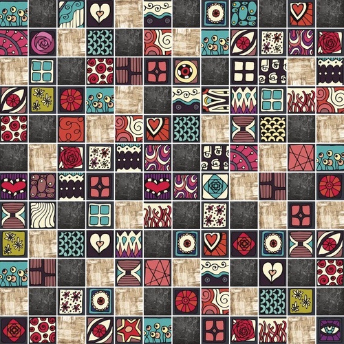 в загородный дом, узор, мозаика, бирюзово-красная