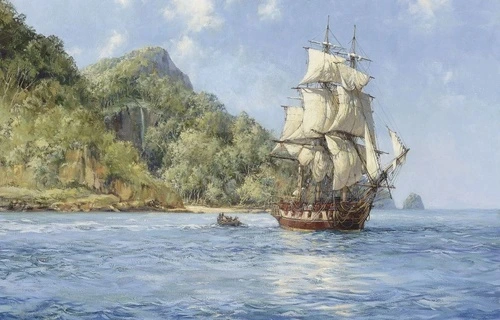 в детскую комнату, море, парусник, берег