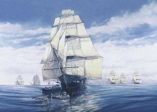 в детскую комнату, море, парусники, синее