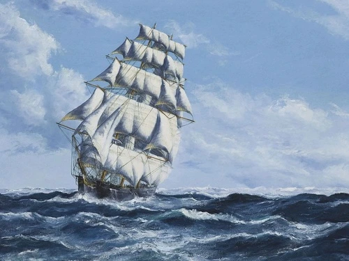 в детскую комнату, море, парусник, волны