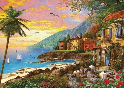 пейзаж, морской, закат, пальма