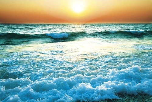 пейзаж, море, волны, закат