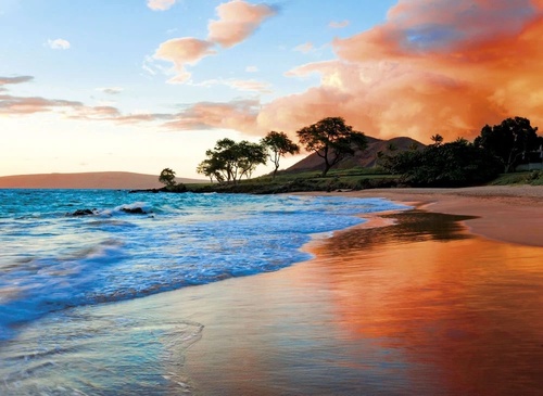 пейзаж, закат, море, берег, песок