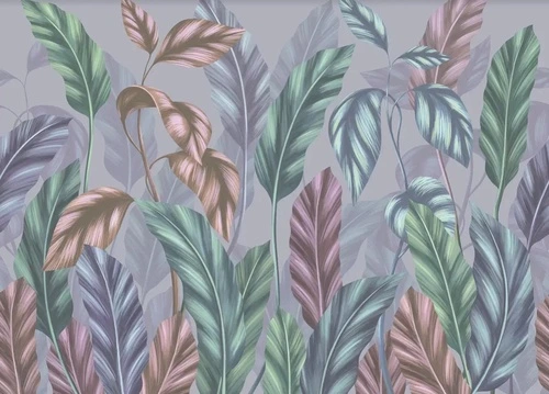 в загородный дом, листья тропические, сиреневые, фиолетовые